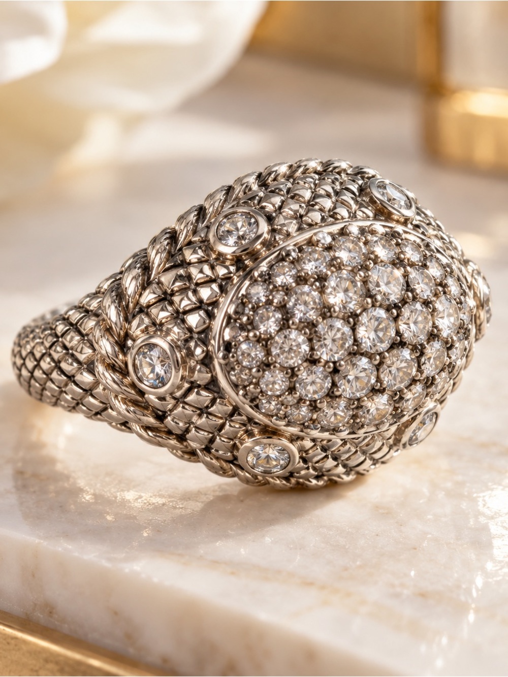 Judith Ripka Sterling Silver CZ Pavé Dome Statement Ring Size 7